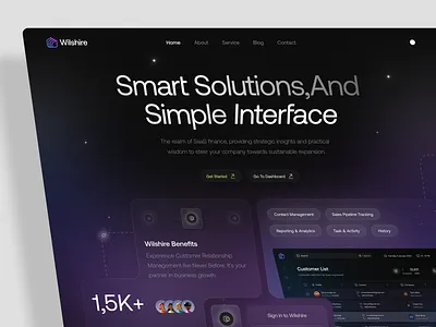 Wilshire - SaaS Landing Page crm crm landing page crm saas crm website design finance finance landing page finance website homepage interface landing page saas saas finance saas landing page saas website web web design web saas website website design