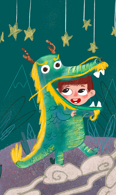 Cartoon style for children, boy in dragon costume book cartoon child childish children digitalillustration dragon illustration