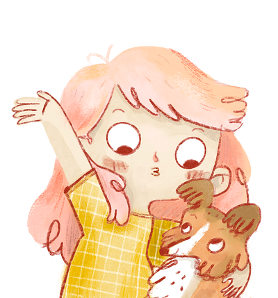 Cartoon illustration girl giving dog a kiss cartoon child children digitalillustration dog illustration sweet