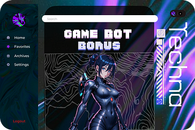 TECHNA- Sample game page web design anime black blue cyber cyberpunk design futuristic game game page graphic design illustration purple tech ui webpage white