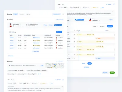 Web App / New job form / Dispatching calendar customer fields form list modal technician ux copy