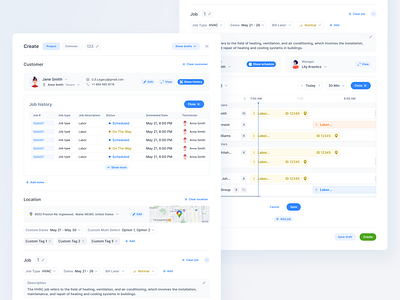 Web App / New job form / Dispatching calendar customer fields form list modal technician ux copy