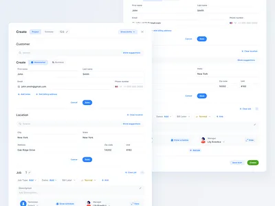 Web App / New job form / Manual create customer dark design fields list minimalism ui ux copy