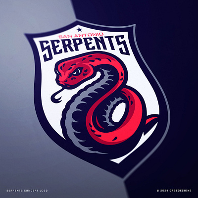 San Antonio Serpents Sports Logo Design cobra dasedesigns illustration mascot mascot logo python python logo serpent logo serpents snake sports logo team logo viper snake