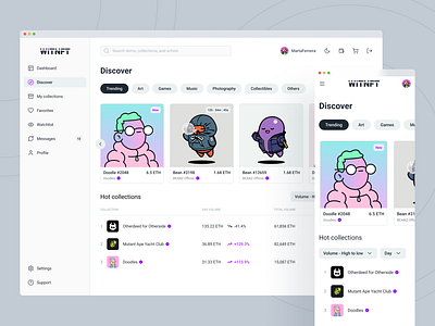 WITNFT - Discover Artwork dashboard design discover marketplace mobile nft platform ui ux web