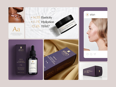 Elan Skincare Rebrand box branding colorplan female feminine foilco gentle gfsmith gold luxury optima organic packaging portfolio premium purple rebrand skincare sustainable