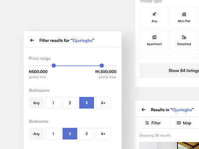 Home Finder App Search Results Filter. app design clean design filter home app house app minimal mobile real estate search slider ui ui design ui ux ux ux design