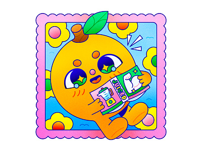 Orange Juiced anime inspired character design colorful cute design flat food character food illustration foodie fruit illustration illustrator kawaii art magazine orange reading rug texture vector weightlifting