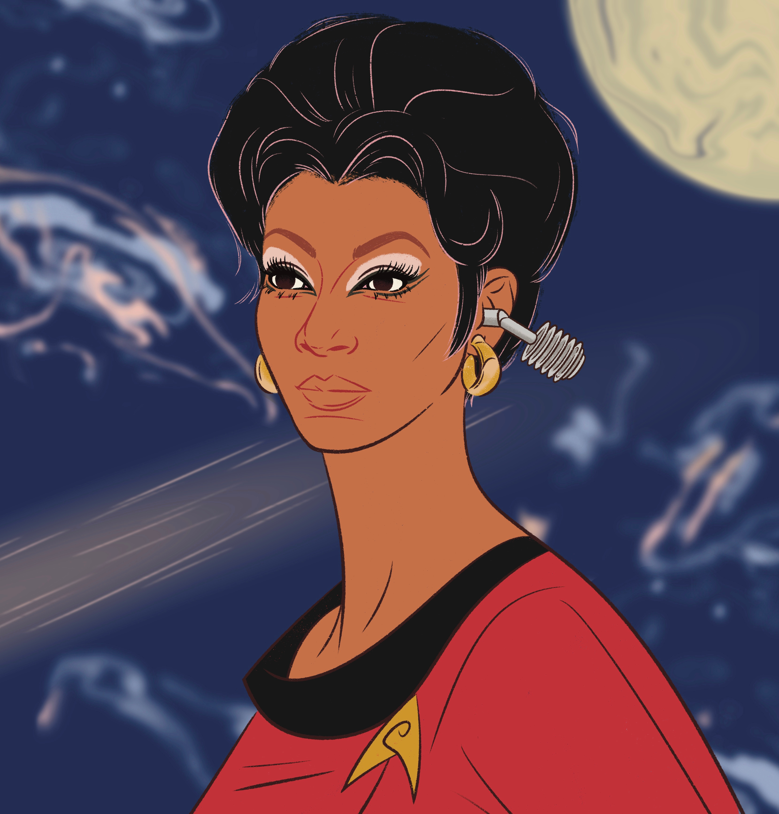 Nyota Uhura, Star Trek cartoon realism celebrity portrait digital portrait flat colors illustration linework personal project portrait illustration procreate procreate illustration star trek uhura