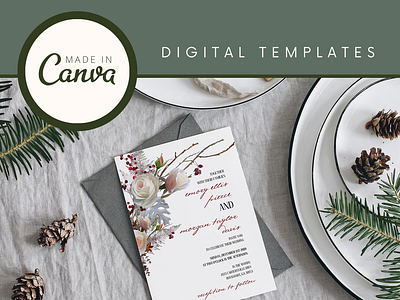 Winter Floral Wedding Invitation Set | Canva Templates canva digital template graphic design invitation wedding wedding invitation winter