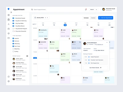 Dental Website Application - Appointment application appointment calendar care clinic dental doctor hospital list patient platform popup schedule software submenus ui view website