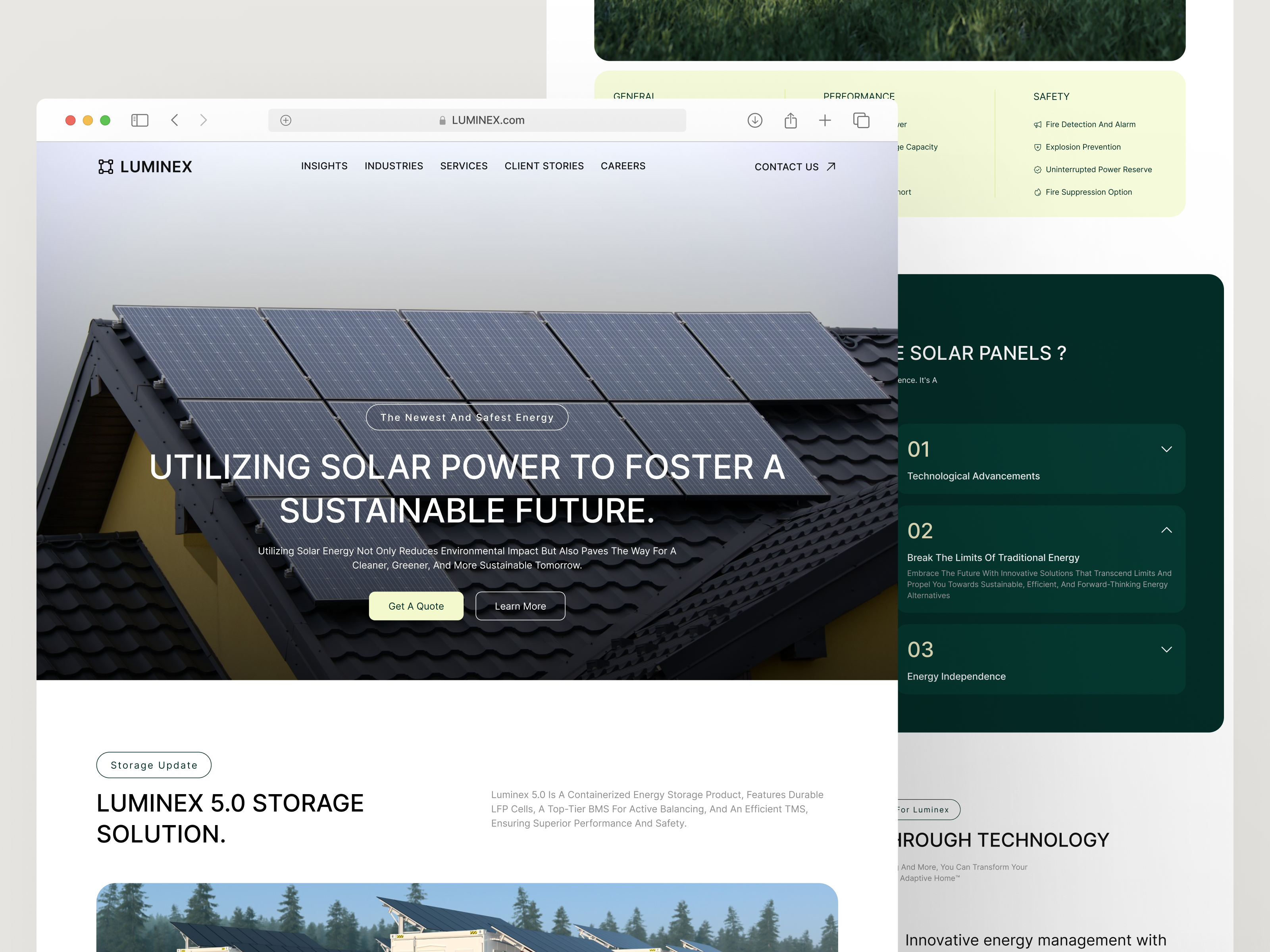LUMINEX - Solar Energy Company Website company company profile corporate design energy green energy interface landing page solar solar energy solar panel ui ui design web design website design