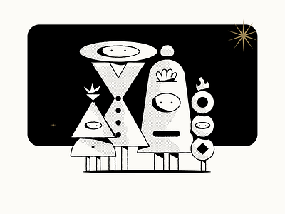 Gang blackandwhite characters circle design friends gang geometry illustration line people shine simple star vector