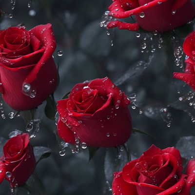 vibrant_multicolored_Rose_garden_surrounded_by_fog_ rain roses