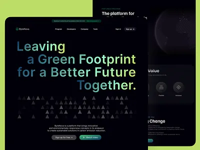 Carbon Footprint Web Design andrianto putro black branding buildwith staria buildwithstaria bytenova carbon carbon emission design earth green landing page leaf tree ui uix ux web web design