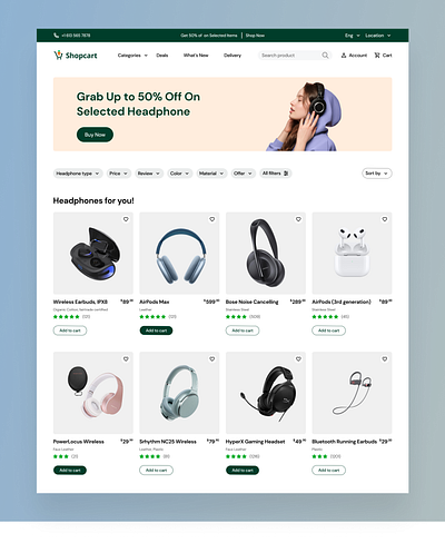 Ecommerce - Store for headphones product design ui