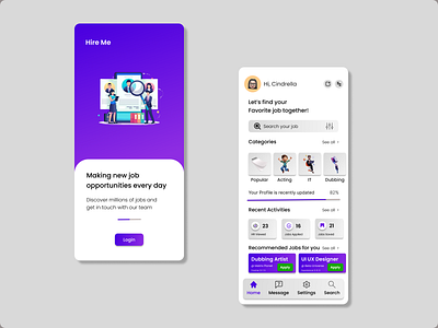 Hire Me, Moble Job Portal App animation design figma graphic design guvi ui ux