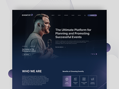 Eventify - Dark Blue Event & Conference Website dark event organizer event planner eventand conference figma figma template figma ui homepage landing page minimalist modern peterdraw ui ui design ui ux user interface web design website website design