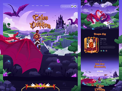 Tales of The Dragon Landing Page Animation 🎬 adventure animation branding castle design dragon eggs game gameplay graphic design illustration landing page motion graphics open world orely parallax quest ui webdesign website