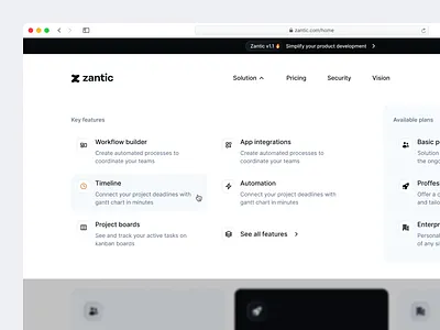 Zantic - Website navigation ✨ card clean component dropdown feature hero icons landing page layout mega nav menu nav navbar navigation popup project saas ui ux website
