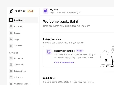 Dashboard v2 blog blog management dashboard manage blog product product design saas setup blog side navigation sidebar ui ui design ux ux design web web app web design write content