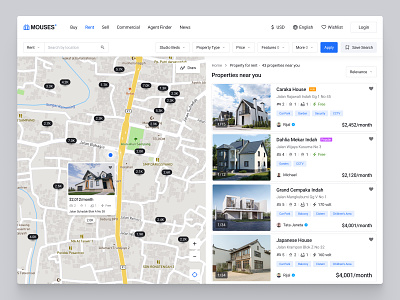 MOUSES - Real Estate Dashboard ads agent book booking buy dashboard hotel house maps product design properties property real estate rent sell ui