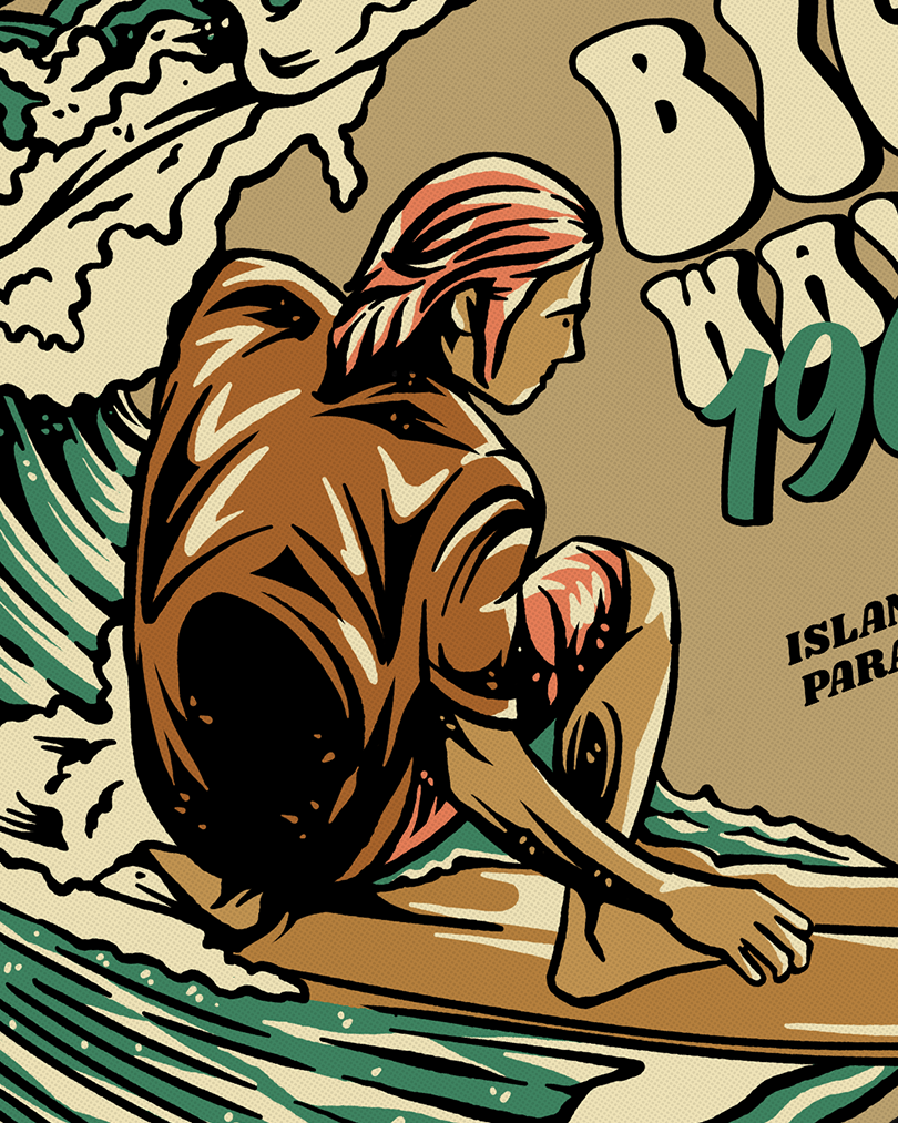 Big Wave 1968 artwork beach board branding commissionwork fullcolor graphic design illustration island outdoorapparel paradise pattern retro sea skate sport summer surfing tshirtdesign wave