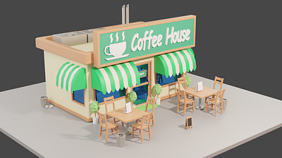 Café House 3d blender graphic design