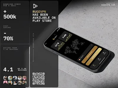 RugeVPN | Safe VPN for privacy card design dashboard download glassmorphism modern ui rating review stats vpn vpn android app vpn app vpn ios app vpn mobile app vpn service vpn ui wallet