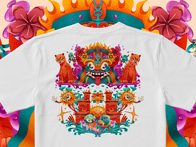 Barong bali arte linha arte t shirt vector design barong modern line design  merchandise template