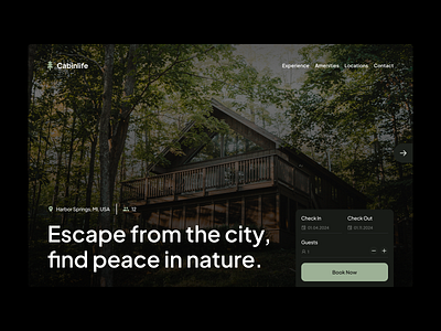 Cabin In The Forest Booking Website booking cabin design forest hero landingpage ui web web design website