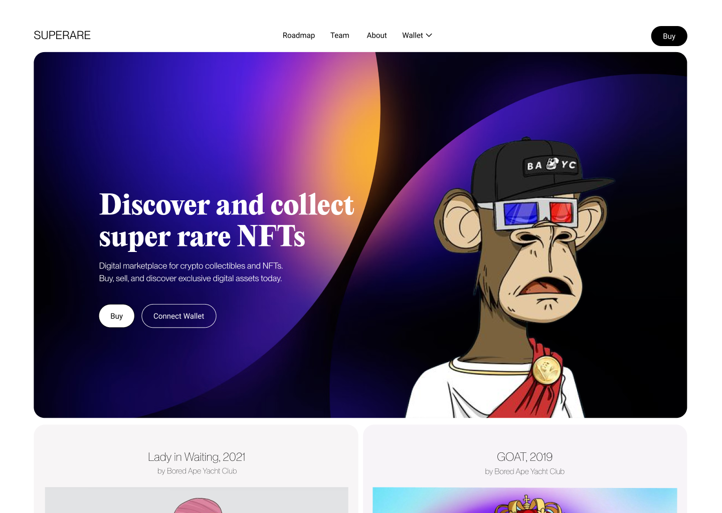 NFT Landing Page | 02 artgallery bitcoin monkeynft nft relume relumedesignleague ui