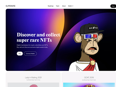 NFT Landing Page | 02 artgallery bitcoin monkeynft nft relume relumedesignleague ui