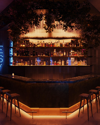 3D commercial renderings of modern style bar