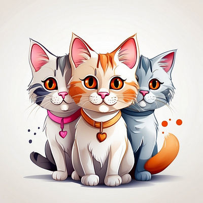 Three cute Cats Digital Art ai generated image animation branding digital design digital print graphic design illustration logo motion graphics vector water color