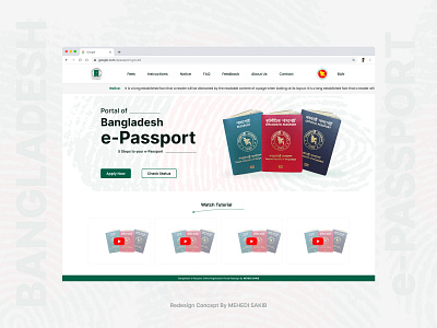 Redesign Concept of Bangladesh e-Passport Portal asia bangladesh bdepassportportal bdsolution bdwebsite concept ui dailyui epassportbd epassportportal epassportwebsite govtwebsite landing page redesign ui ux webdesign