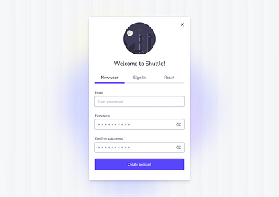 Sign up form UI Design account app application create account dark dialog form free log in login modal platform product profile sign in sign up squirity theme welcome white