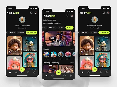 Streaming Platform App app card clean dark explore live live screen live streaming login mobile mobile app popular social media stream streaming streaming app ui ux