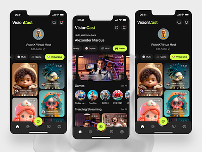 Streaming Platform App app card clean dark explore live live screen live streaming login mobile mobile app popular social media stream streaming streaming app ui ux