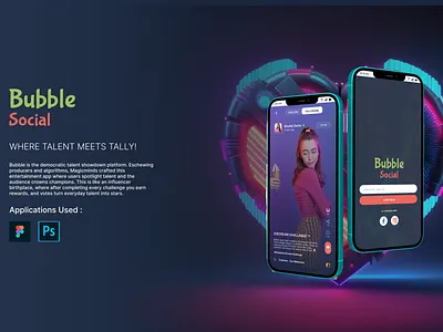Bubble Social – A Social Entertainment App adobe photoshop app development css figma graphic design html mobile app mobile app design social app ui ux
