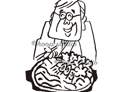 Illustration of a man eating sukiyaki deliciously illustration