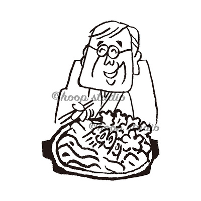 Illustration of a man eating sukiyaki deliciously illustration