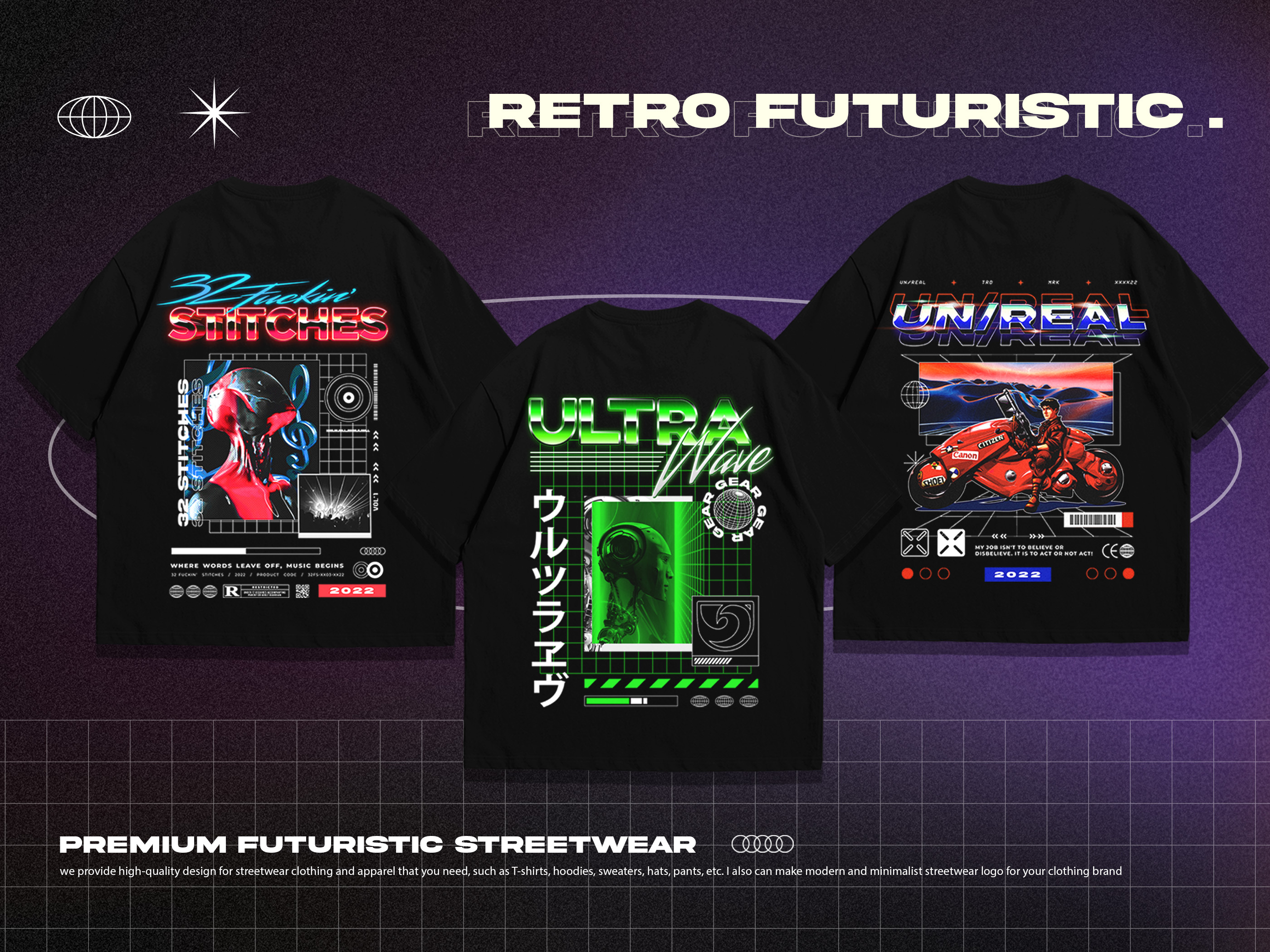 Retro Futuristic Streetwear anti design apparel branding clothing design futuristic graphic design hoodie illustration neon retro retrofuturistic streetwear sweater tshirt vector