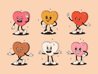 Retro heart characters cartoon character concept design emoji groovy happy heart illustration love mascot retro sticker valentine vector