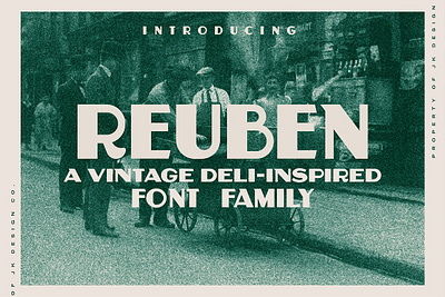 Reuben - A Vintage Display Font 1920s art deco art deco font deli geometric headline font high contrast new york nostalgia retro retro font reuben a vintage display font sans serif sans serif font vintage vintage font