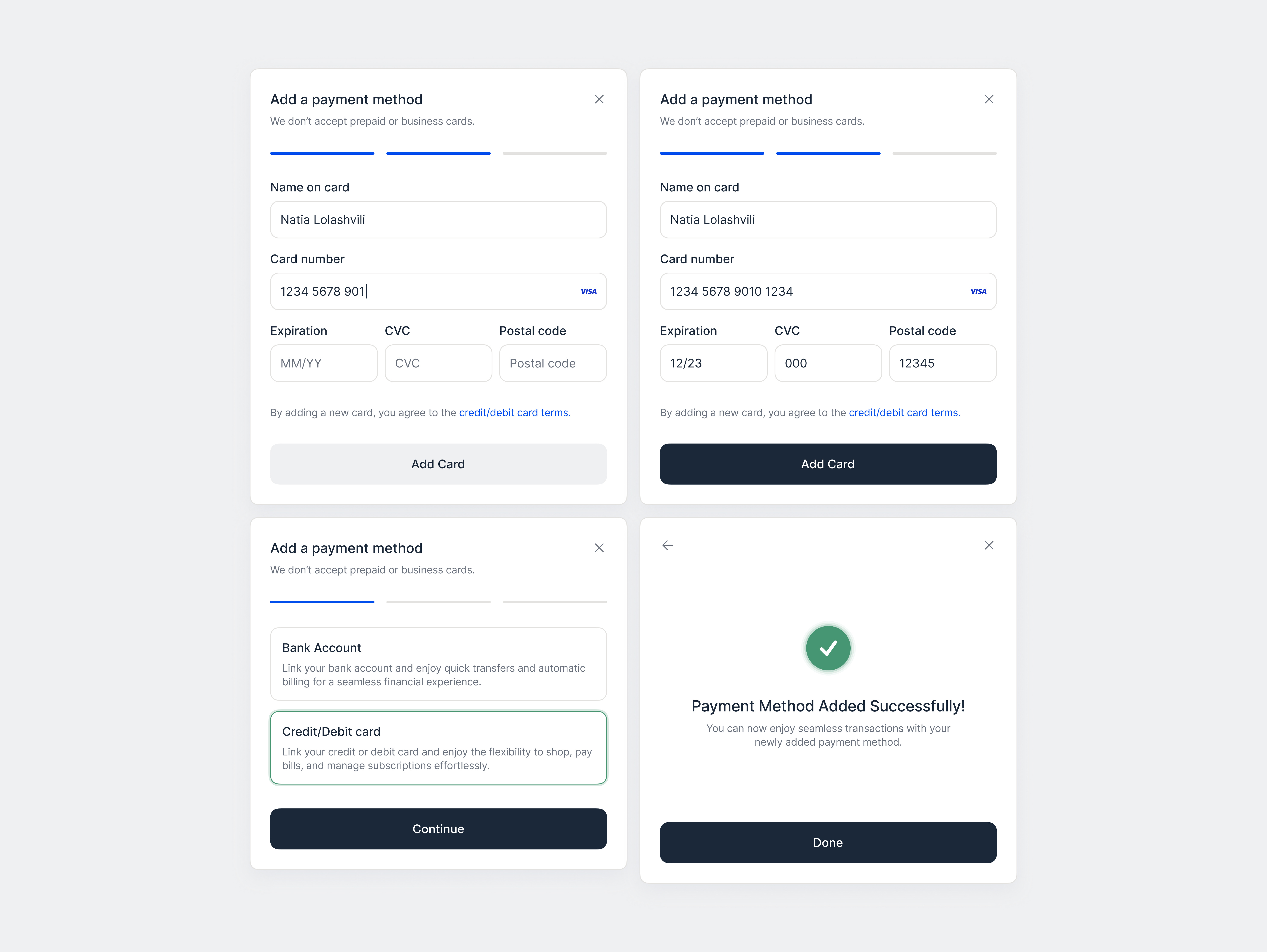 Modal - Payment method add card card design modal payment payment method ui