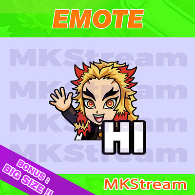 Twitch emotes demon slayer rengoku waving hi animated emotes anime cute demon slayer design emote emotes hashira hi illustration kimetsu no yaiba rengoku sub badge twitch emotes waving emote