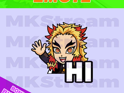 Twitch emotes demon slayer rengoku waving hi animated emotes anime cute demon slayer design emote emotes hashira hi illustration kimetsu no yaiba rengoku sub badge twitch emotes waving emote