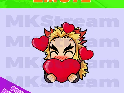 Twitch emotes demon slayer rengoku love animated emotes anime chibi cute demon slayer design emote emotes hashira illustration kimetsu no yaiba love emotes rengoku sub badge twitch emotes