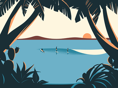 Sunset Surf digital illustration illustration island palm tree sunset surf tropical vector